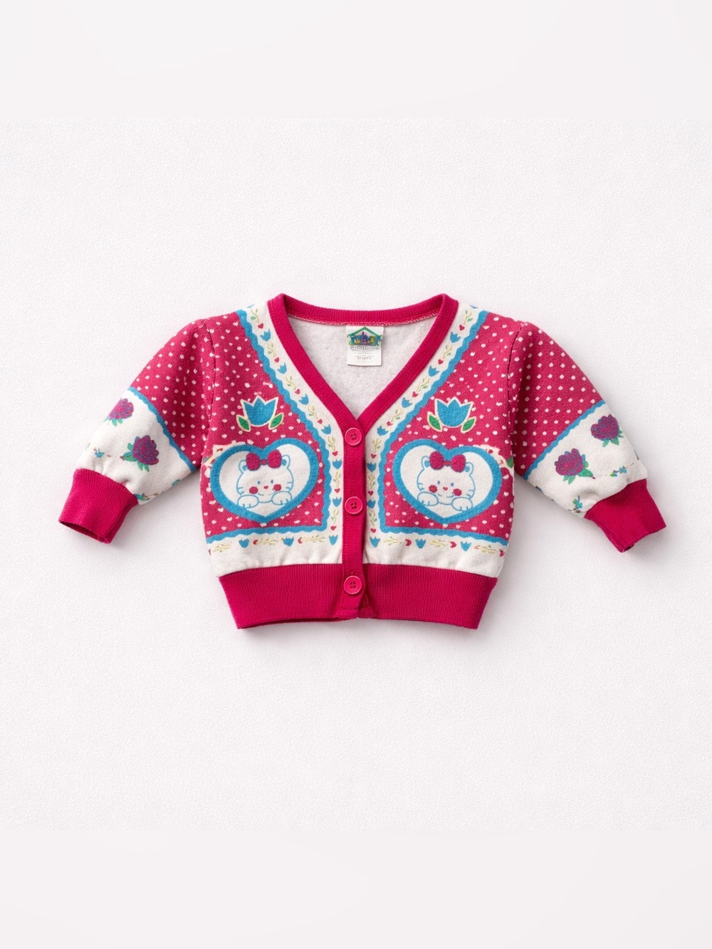 Vintage Baby Cardigan with Cats by Wee Winner Cotton 12 months